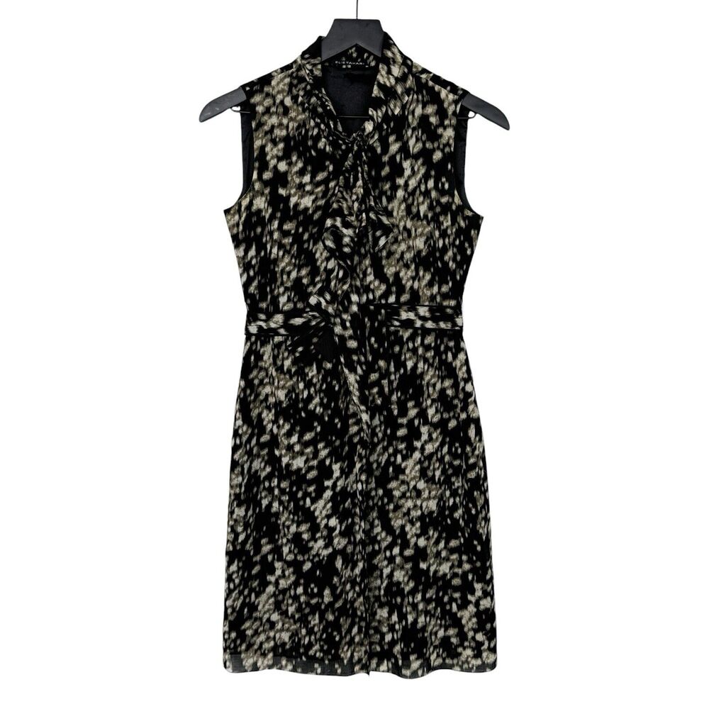 Elie Tahari Animal Print Dress Black Size‎ 0 Wool Blend Sleeveless Sheath